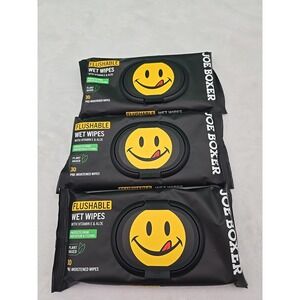 Joe Boxer Chilly Mint Flushable Wet Wipes Plant Based Pre Moistened 30ct‎ 3 Pack